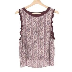 Chaser Womens Tank Top M Wine Paisley Ruffle Boho Festival Sample Y2K Indie NWT